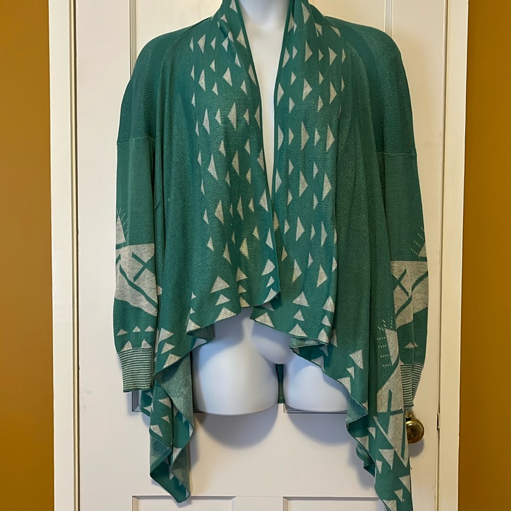Modcloth Teal Geometric Knit Cardigan